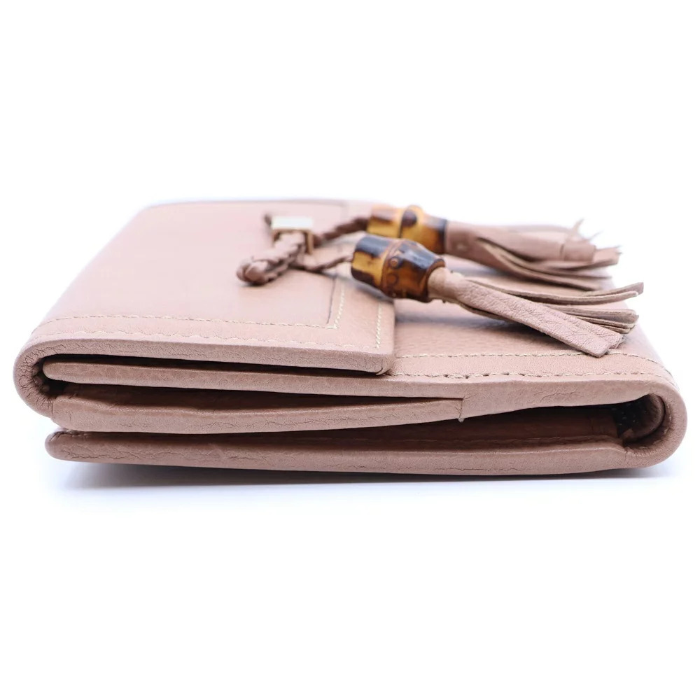 GUCCI Bamboo Leather Compact Bi fold Wallet Beige - Picture 3 of 5